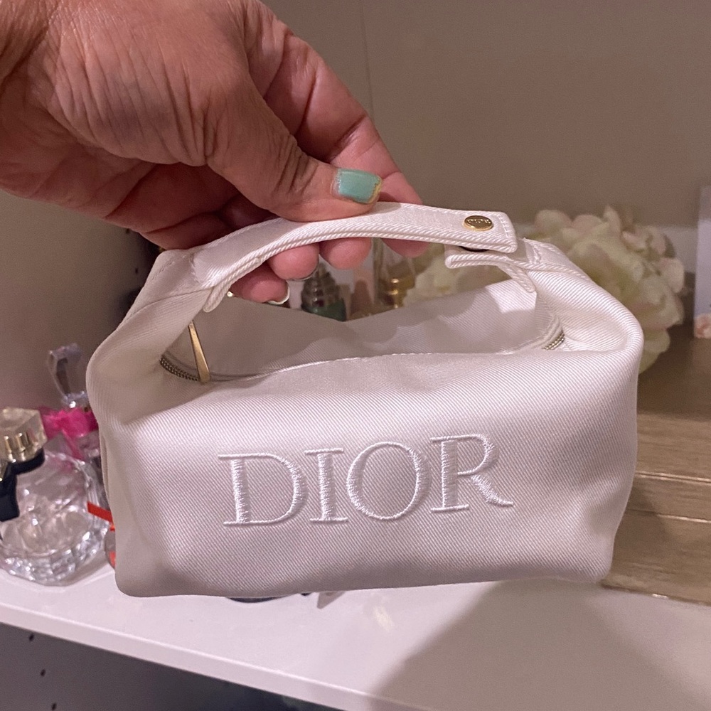 Dior Ivory Cosmetic Bag with Gold Accents